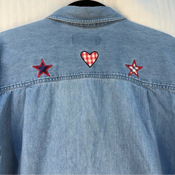 Marsh Landing Button-Down Patriotic Stars Shirt Women’s Size Medium Embroidered - Picture 5 of 9